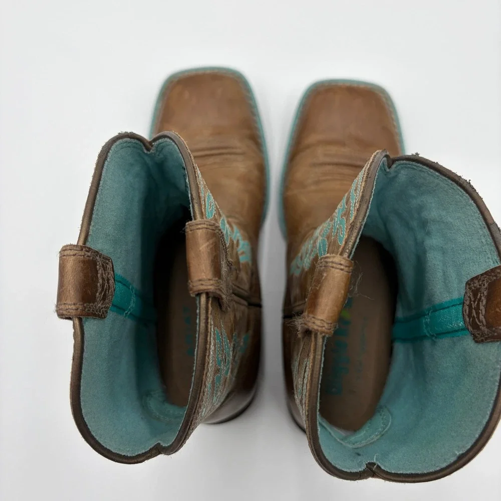 Ariat Kids Fatbaby Heritage Western Boots Size 1 Brown Turquoise Leather